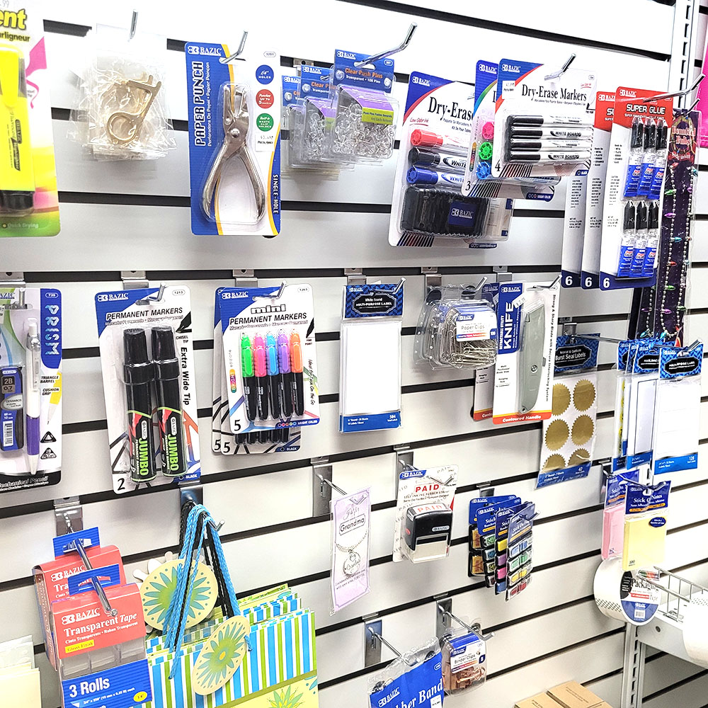 office supplies displayed on a slot wall