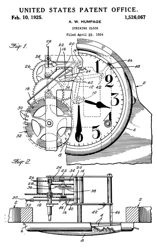 vintage 1925 striking clock patent