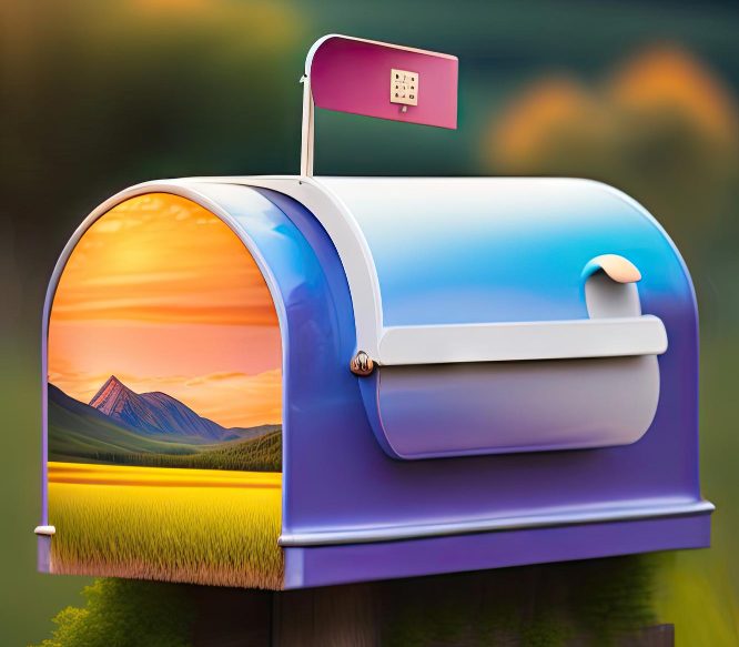 virtual mailbox concept graphics showing nature scene inside a traditional mailbox
