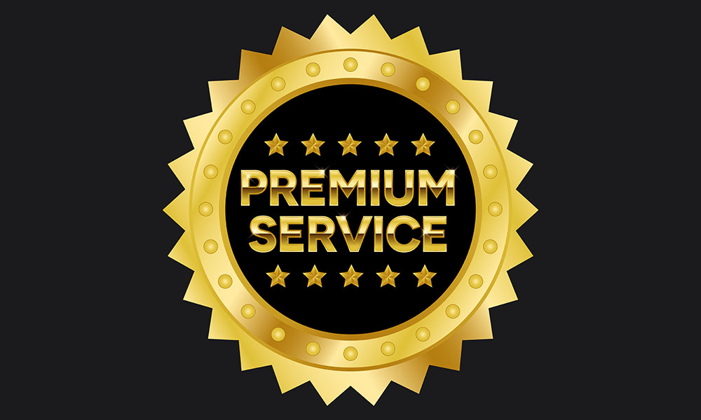 premium service badge over dark background
