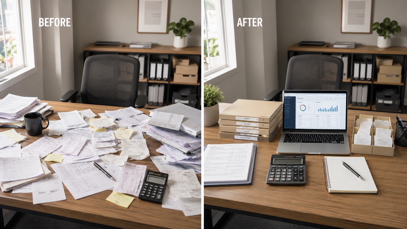 Before and after receipt and document organization for small business bookkeeping Before and after receipt and document organization for small business bookkeeping